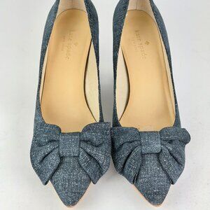 Kate Spade New York Blue Tweed Bow Block Heel Pumps - Size 8M - 2020